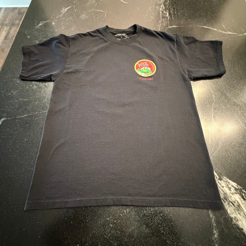 Señor Frogs Cozumel Black Graphic T-Shirt Frog Logo Mexico Souvenir Tee